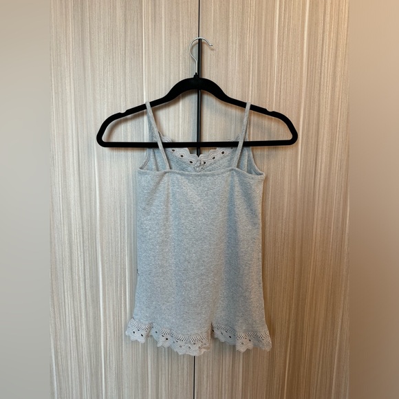NWOT Grey Ribbed Camisole with Lace and Ruffle 100% Cotton - Picture 2 of 5